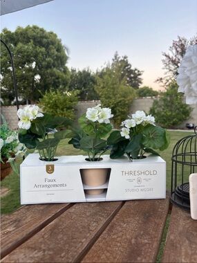 Studio McGee White and Green Faux Geranium Trio in Planters